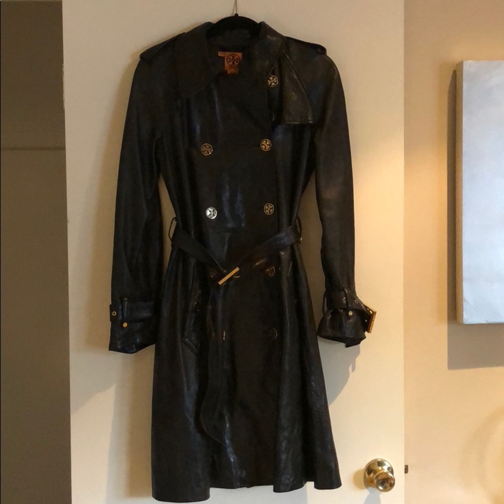 Tory Burch leather trench jacket w/ gold hardware